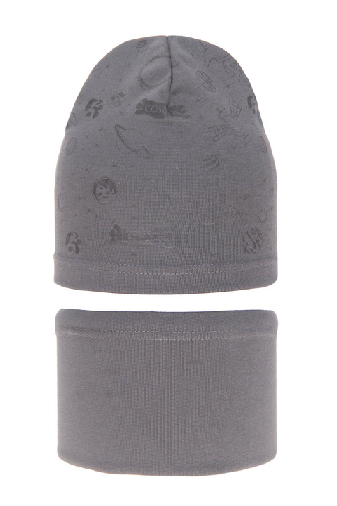 Ensemble automne/printemps garçon: bonnet et snood, gris, coton, Kosmos