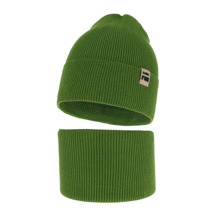 Ensemble automne/printemps garçon: bonnet et snood, avec coton, vert, Ottavio