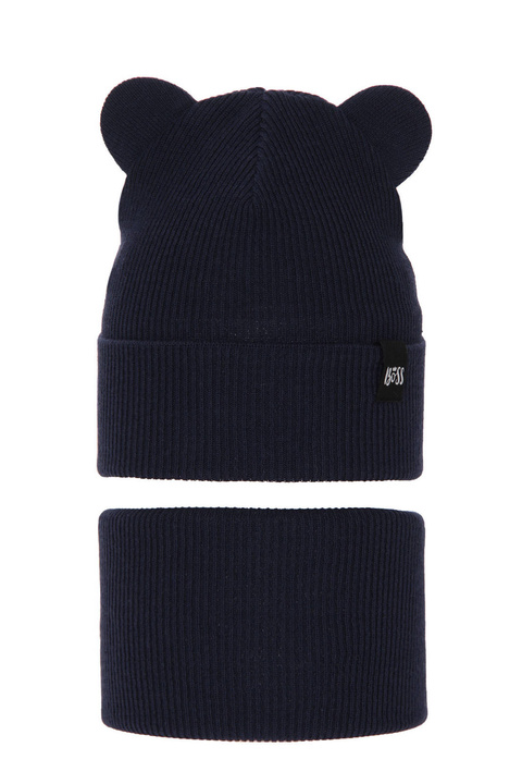 Ensemble automne/printemps garçon: bonnet et snood, avec coton, bleu marine, Grajan