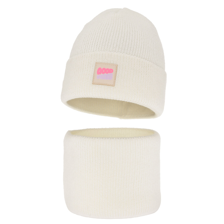 Ensemble d'hiver fille: bonnet et snood, crème, Josephin