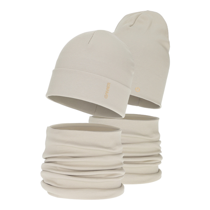 Ensemble automne/printemps garçon: bonnet et snood, en coton, beige, Desider