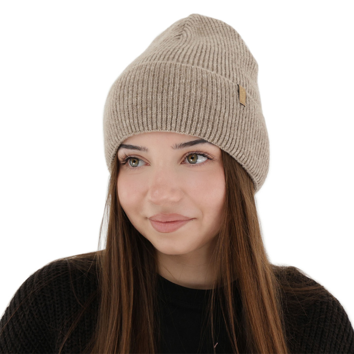 Bonnet d'hiver femme, beige, avec laine mérinos, Tahoe