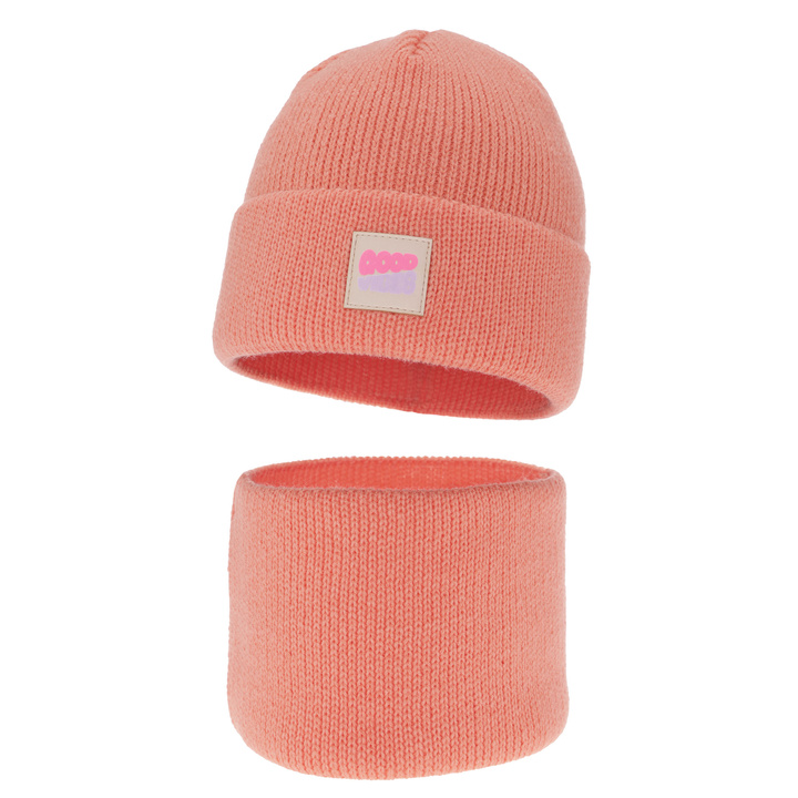 Ensemble d'hiver fille: bonnet et snood, orange, avec pompon, Josephin