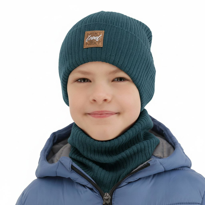 Ensemble automne/printemps garçon: bonnet et snood, avec coton, bleu, Fenix