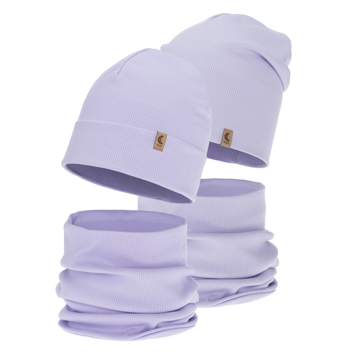 Ensemble automne/printemps fille: bonnet et snood, violet, en coton, Bravura
