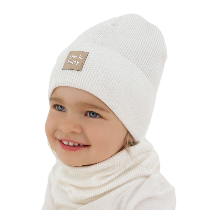 Ensemble automne/printemps fille: bonnet et snood, avec coton, crème, Zola