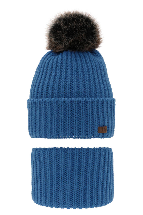 Ensemble d'hiver garçon: bonnet et snood, bleu, avec pompon, Wonder