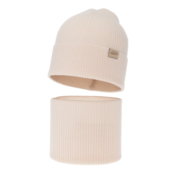 Ensemble automne/printemps fille: bonnet et snood, rose clair, 100% Laine Mérinos, Magenta