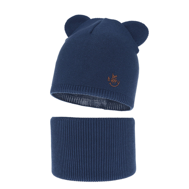 Ensemble automne/printemps garçon: bonnet et snood, avec coton, bleu marine, Ludvic