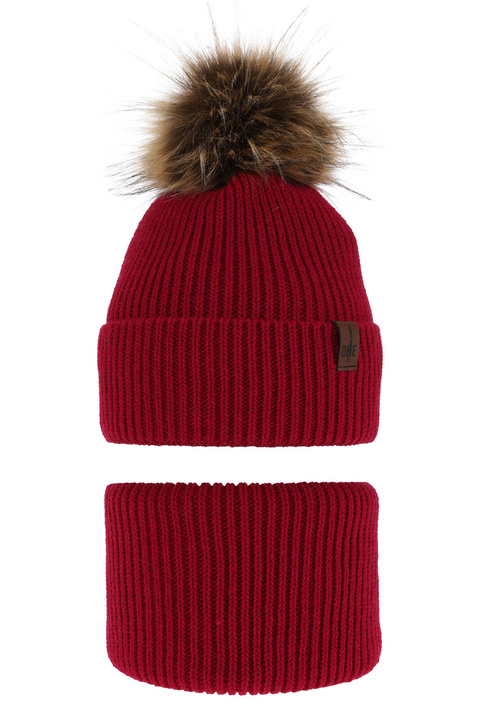 Ensemble d'hiver garçon: bonnet et snood, rouge, avec pompon, Modus