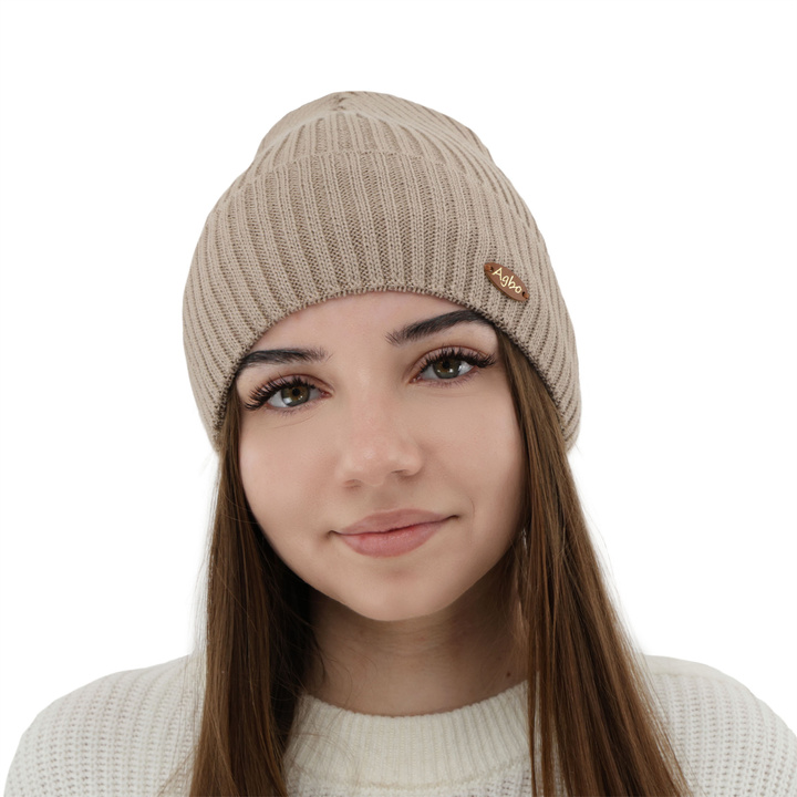 Bonnet d'hiver pour femme, beige, avec laine mérinos Shila