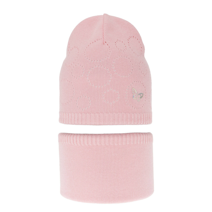 Ensemble automne/printemps fille: bonnet et snood, avec coton, rose, Amarilla