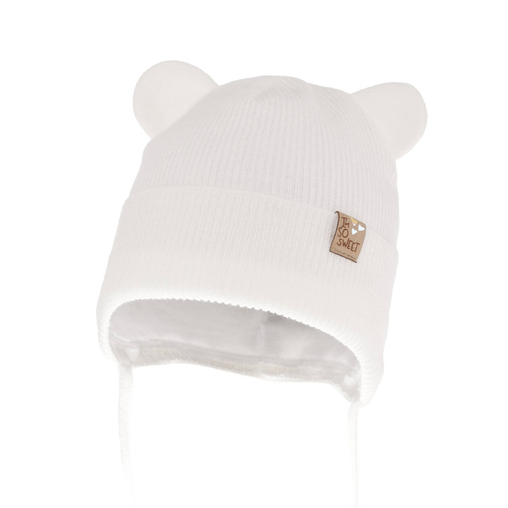 Bonnet automne/printemps fille, blanc, avec liens, Noemi