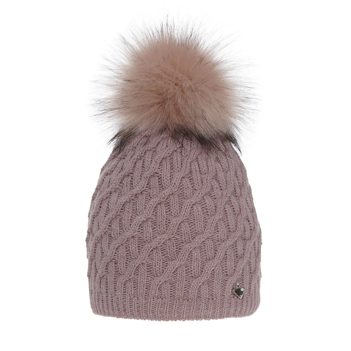 Bonnet d'hiver femme, hiver, rose, avec pompon, Kaskada