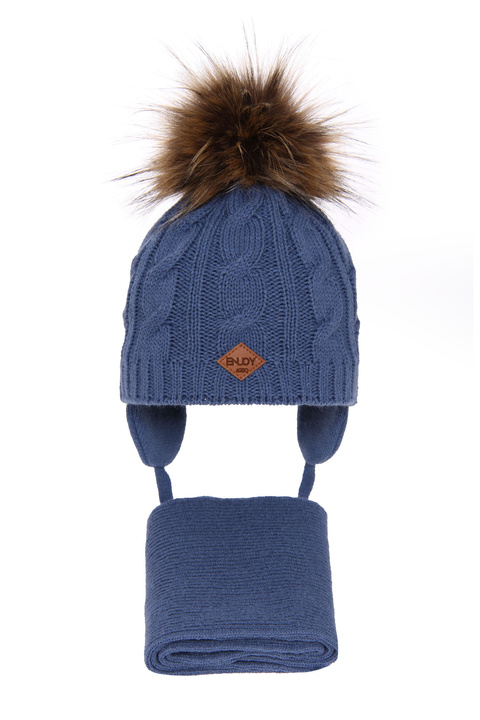 Ensemble d'hiver garçon: bonnet et écharpe, bleu, avec pompon, Minor