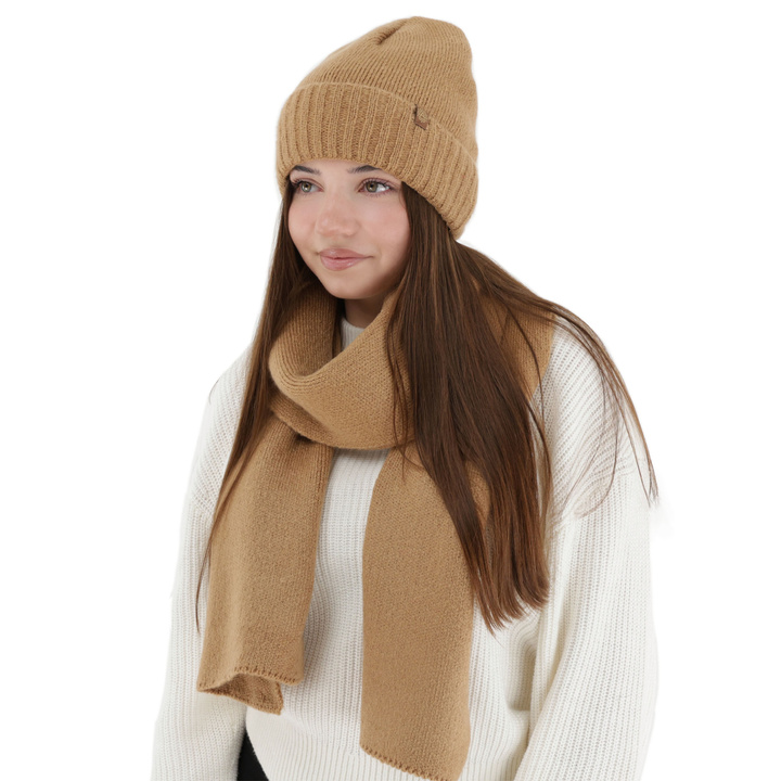 Ensemble d'hiver femme: bonnet et écharpe, camel, Shasta
