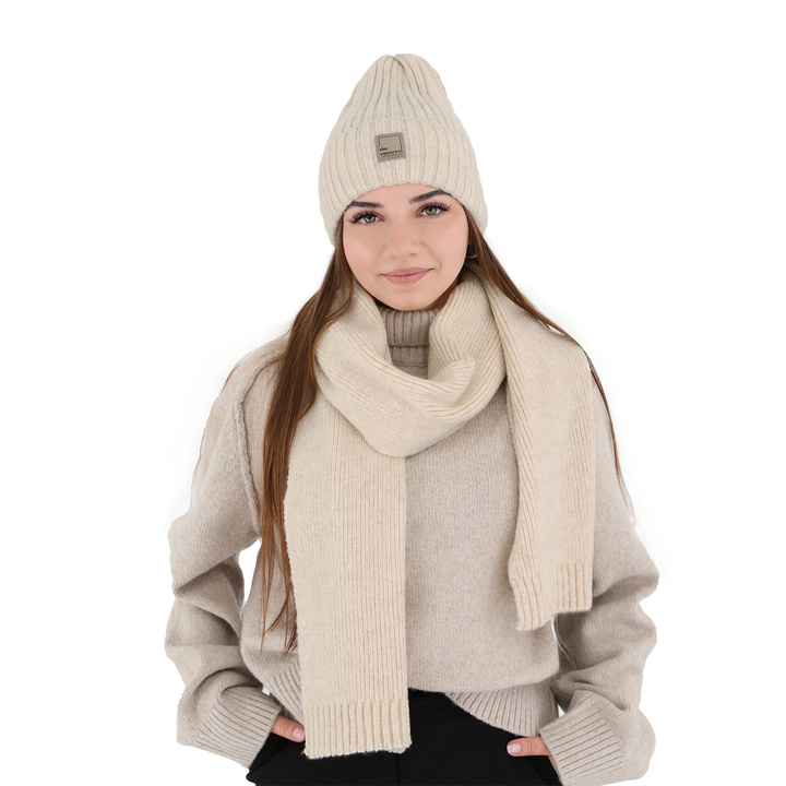 Écharpe d'hiver femme, crème, avec laine mérinos, Loretta
