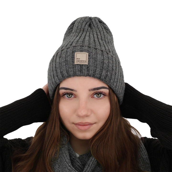 Bonnet d'hiver femme, hiver, gris foncé, avec laine mérinos, Benedetta