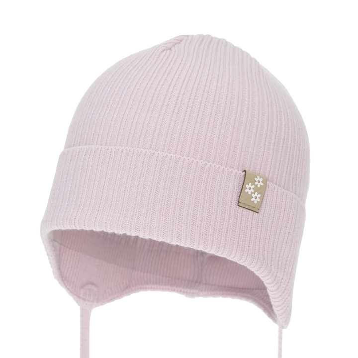 Bonnet automne/printemps fille, rose clair, avec liens, 100% coton, Lunara