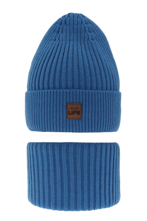 Ensemble d'hiver garçon: bonnet et snood, bleu, Basilio