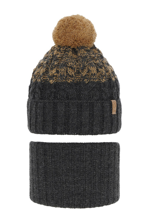 Ensemble d'hiver garçon: bonnet et snood, gris, avec pompon, Travis