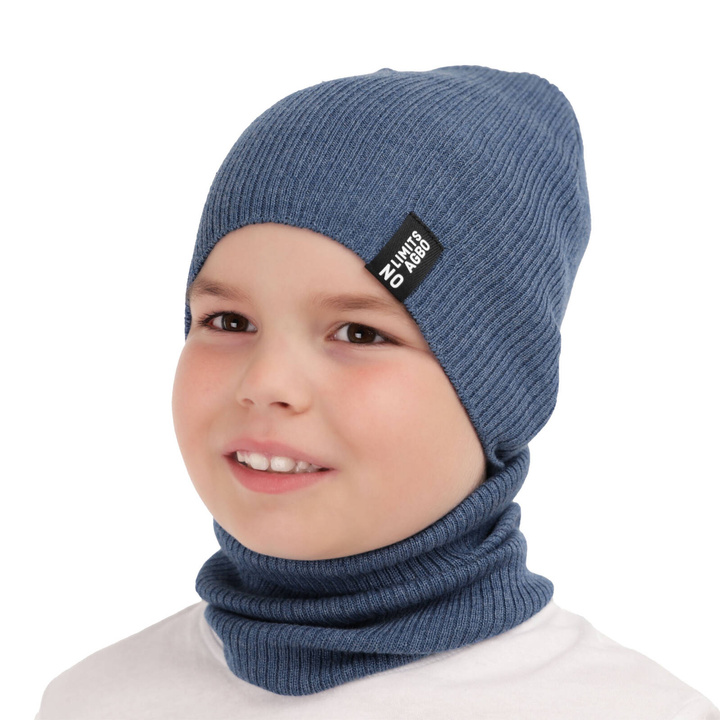 Ensemble automne/printemps garçon: bonnet et snood, avec coton, bleu, Tunis