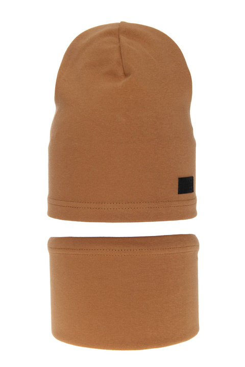 Ensemble automne/printemps garçon: bonnet et snood, camel, en coton, Frizi