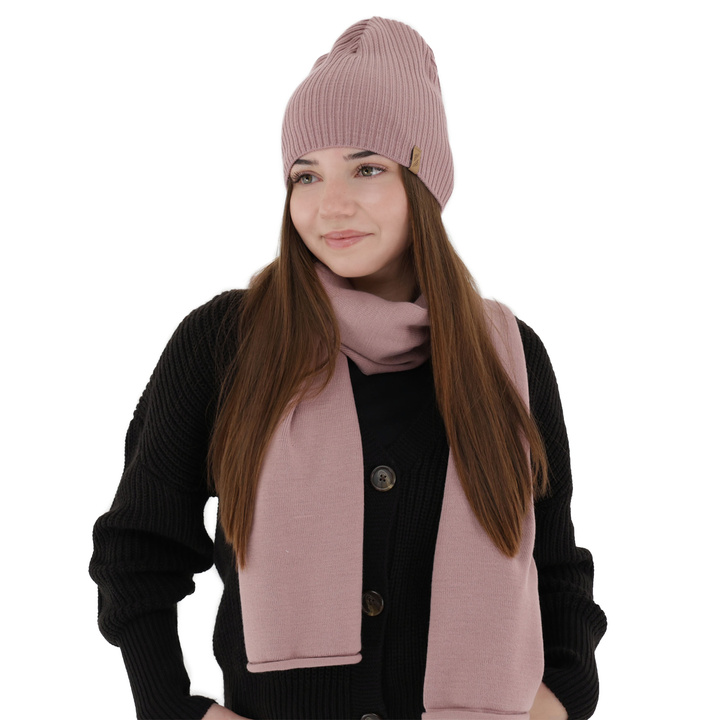 Ensemble d'hiver femme: bonnet et écharpe, rose, Fena