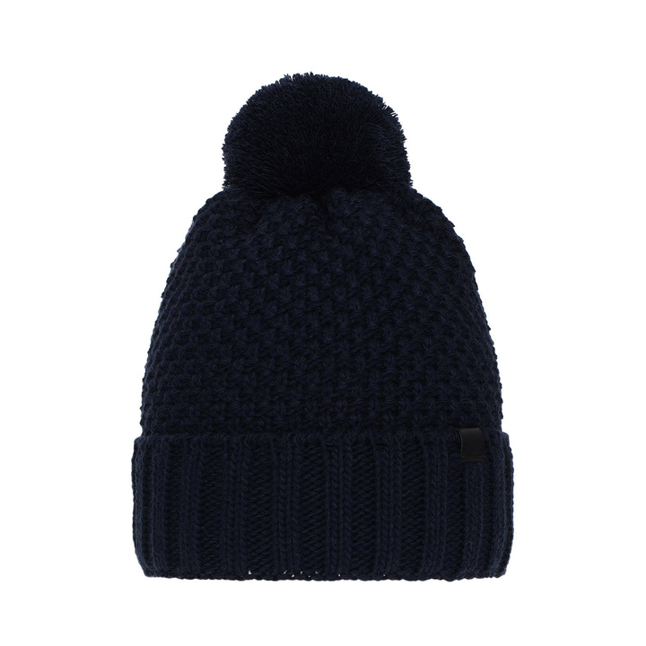 Bonnet d'hiver garçon, bleu marine, avec pompon, Polins