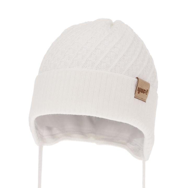 Bonnet automne/printemps garçon, blanc, avec liens, David