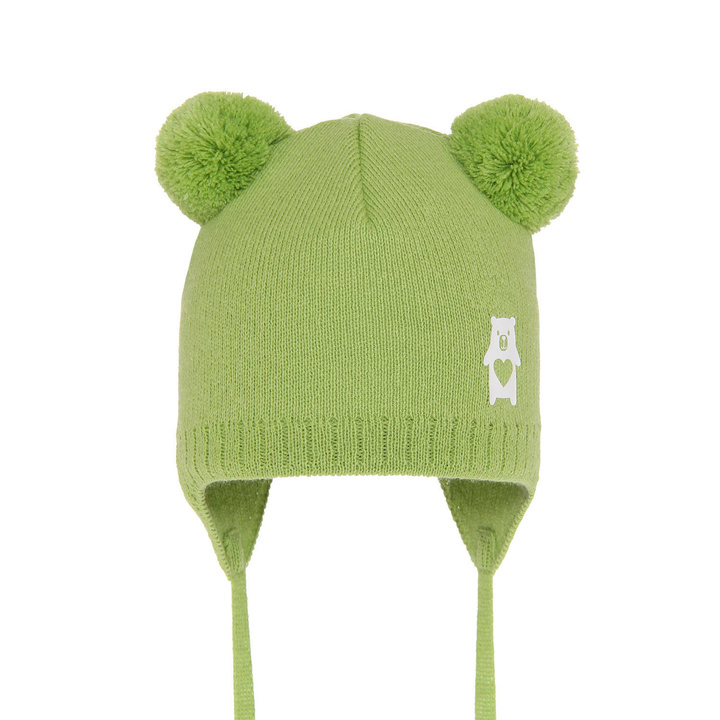 Bonnet automne/printemps garçon, vert, avec deux pompons, avec liens, Barney