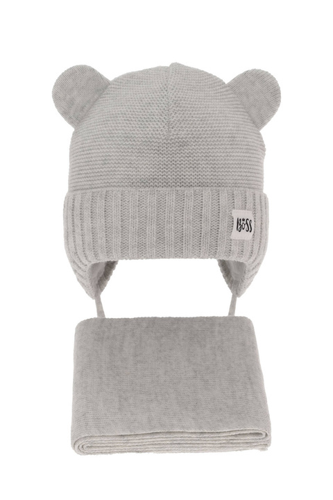 Ensemble d'hiver garçon: bonnet et écharpe, gris, avec liens, Luciano