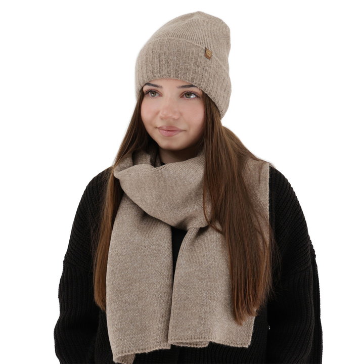Ensemble d'hiver femme: bonnet et écharpe, beige clair, Shasta