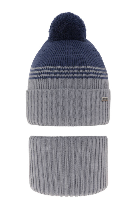 Ensemble d'hiver garçon: bonnet et snood, gris, avec pompon, Pallas