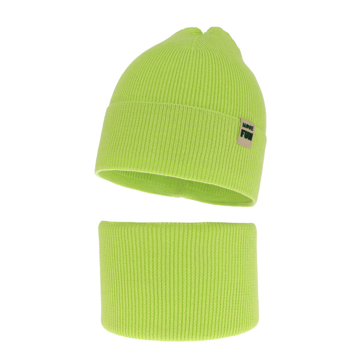 Ensemble automne/printemps garçon: bonnet et snood, avec coton, vert clair, Ottavio