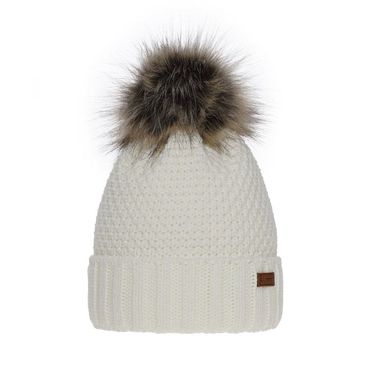 Bonnet d'hiver fille, crème, avec pompon, Pola