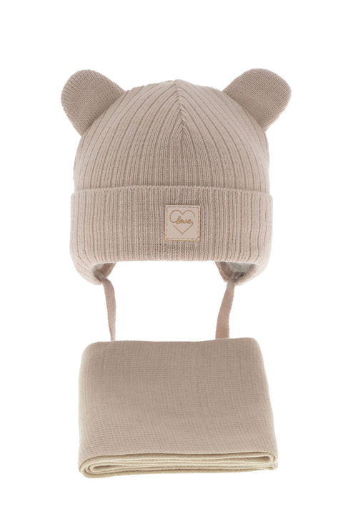 Ensemble d'hiver fille: bonnet et écharpe, beige, avec liens, Antola