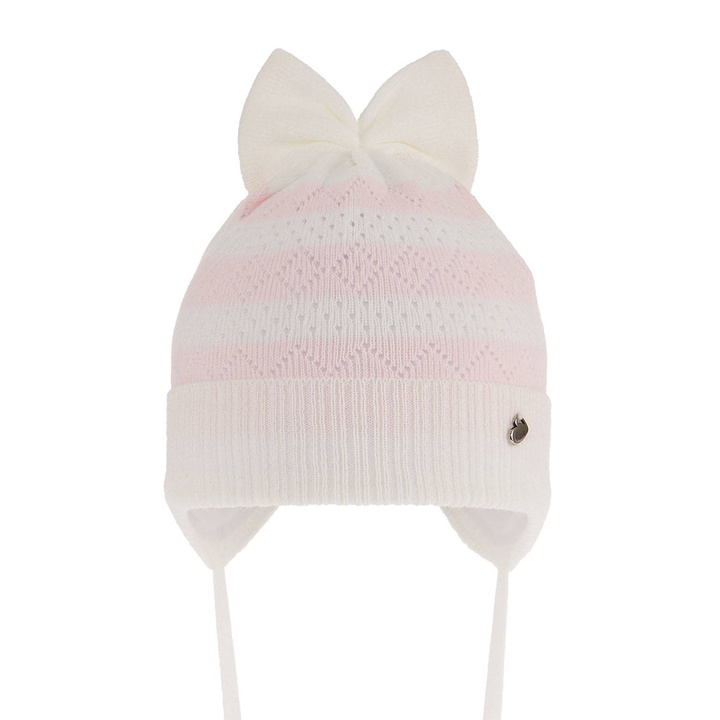 Bonnet automne/printemps fille, blanc, avec liens, Leda