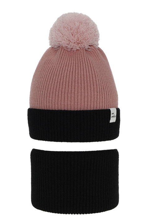 Ensemble d'hiver fille: bonnet et snood, noir, avec pompon, Rosalin