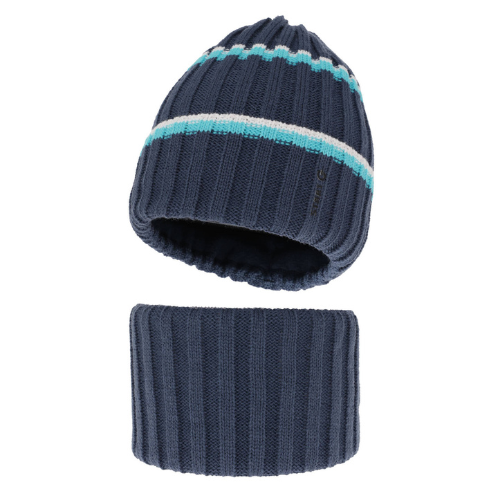 Ensemble d'hiver garçon: bonnet et snood, bleu foncé, Bastien