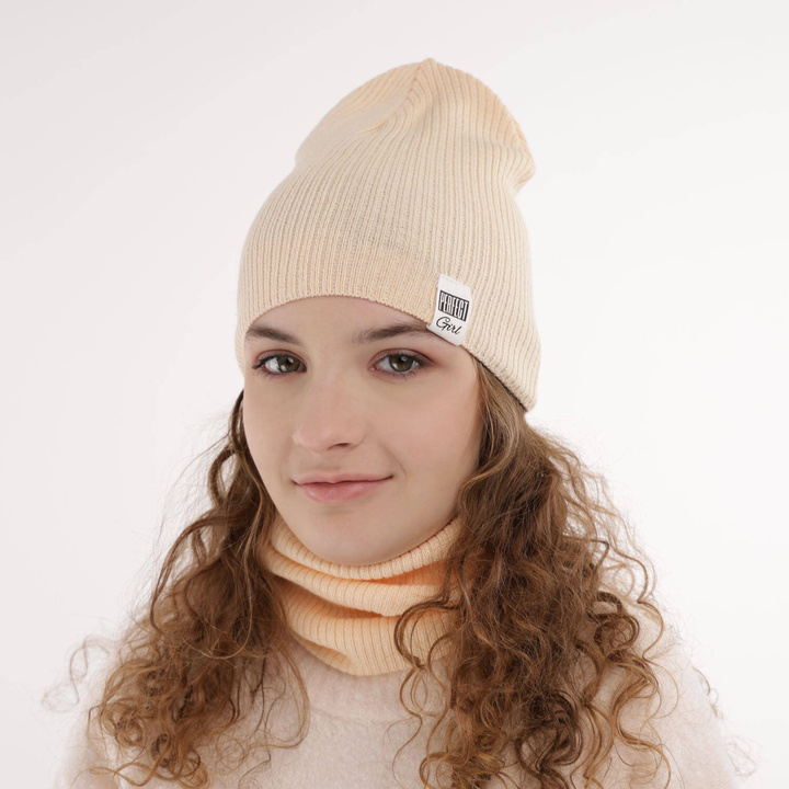 Ensemble automne/printemps fille: bonnet et snood, avec coton, morel, Farinka