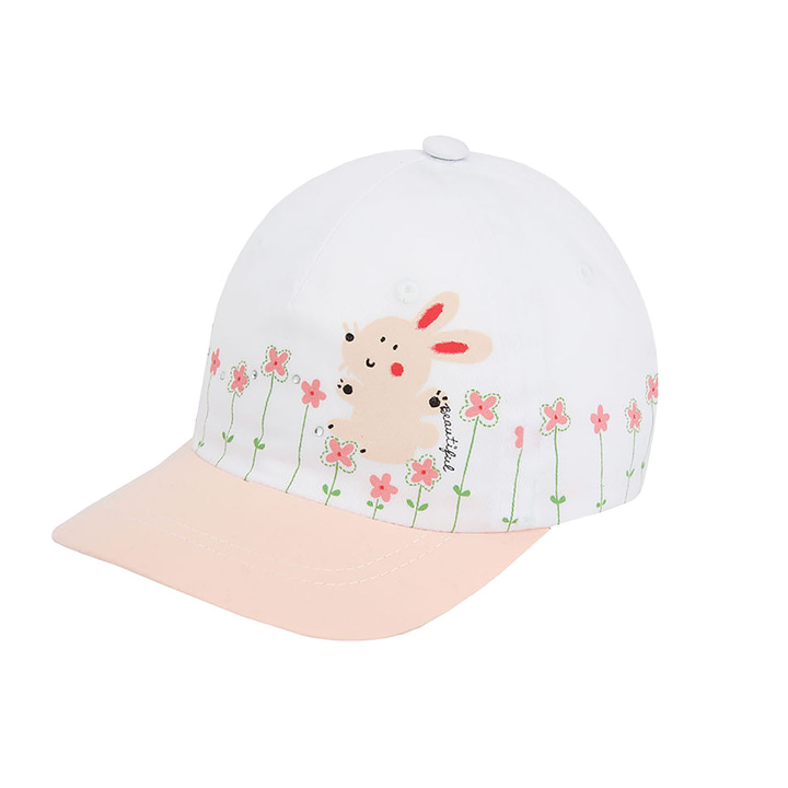 Casquette fille automne/printemps, blanche, en coton, avec visière saumon, avec lapin, Ola