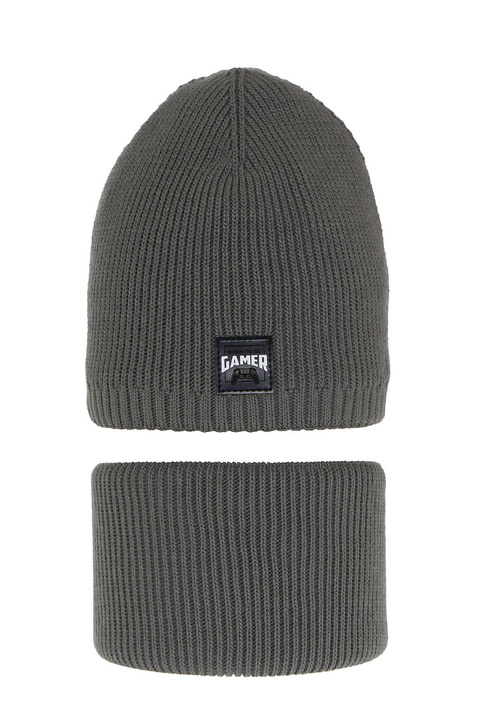 Ensemble d'hiver garçon: bonnet et snood, gris, Gami