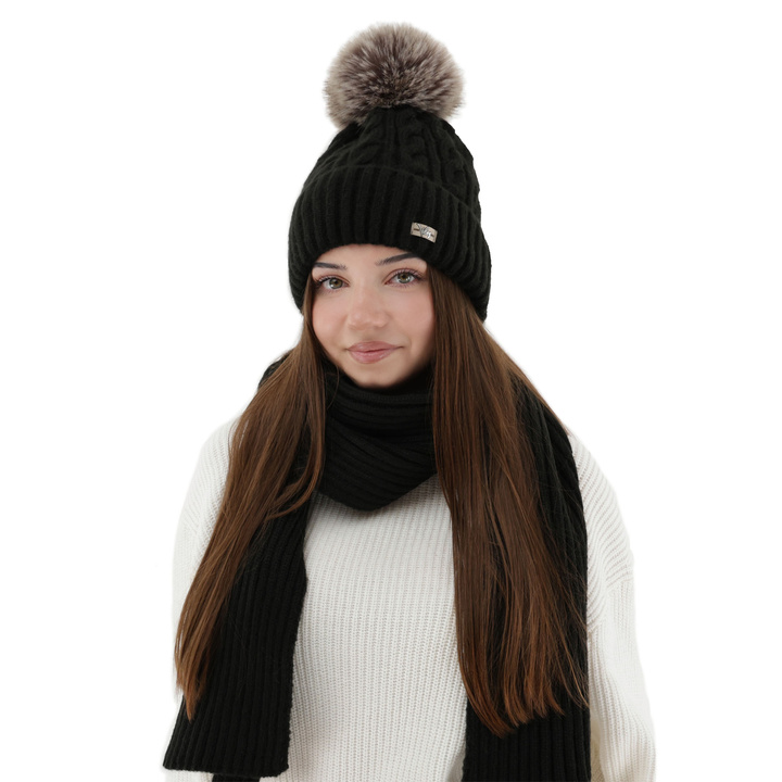 Ensemble d'hiver femme: bonnet et écharpe, noir, Lunetta