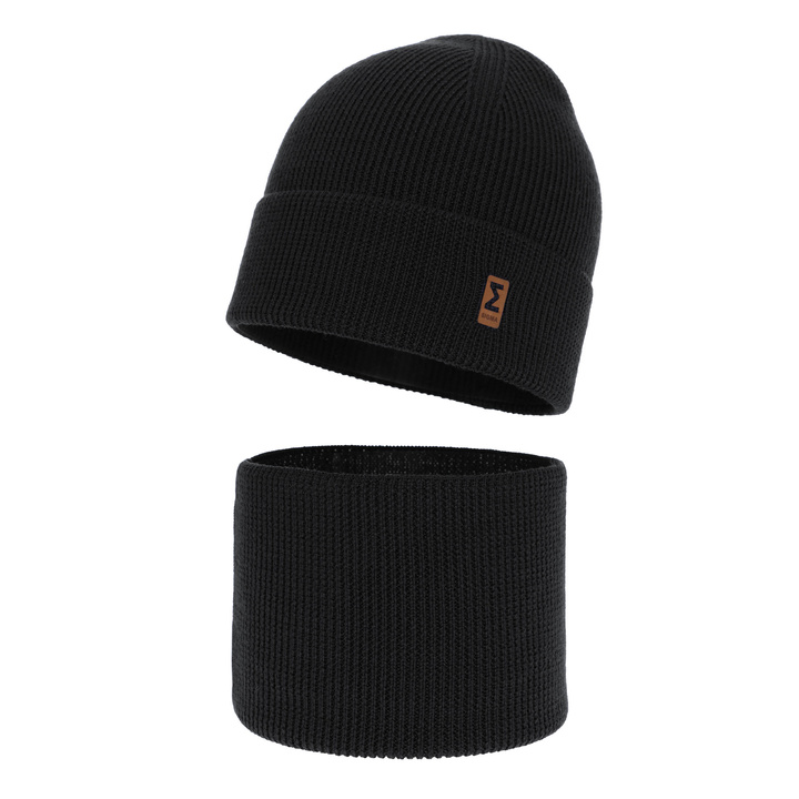 Ensemble automne/printemps garçon: bonnet et snood, noir, avec laine mérinos, Bruce