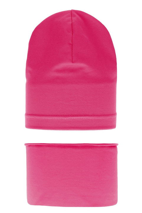 Ensemble automne/printemps fille: bonnet et snood, amarante, en coton, Hazelka