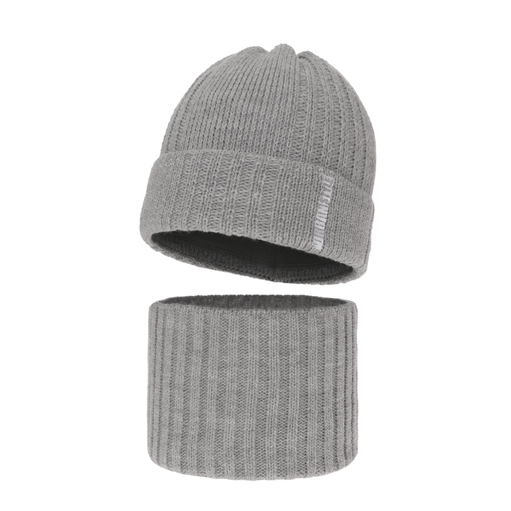Ensemble d'hiver garçon: bonnet et snood, gris, Balaton