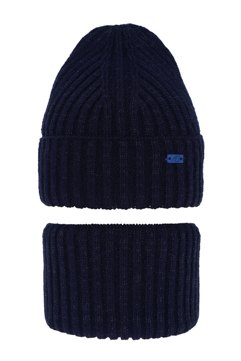 Ensemble d'hiver garçon: bonnet et snood, bleu marine, Zeno