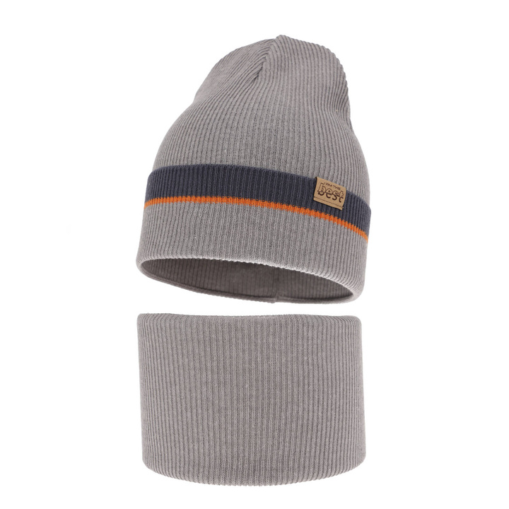 Ensemble automne/printemps garçon: bonnet et snood, avec coton, gris, Antonio