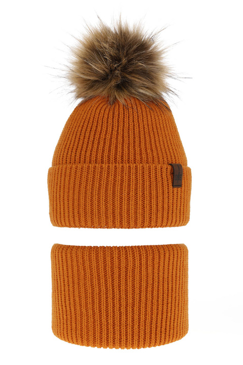 Ensemble d'hiver garçon: bonnet et snood, orange, avec pompon, Modus